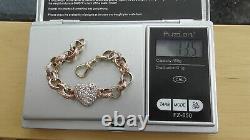 9ct Gold Baby Belcher Bracelet Love Heart Cz Child's / Kid's 13.5g