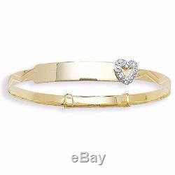 9ct Gold Baby ID Bangle Personalised Christening Heart Expandable Engraved 5.5