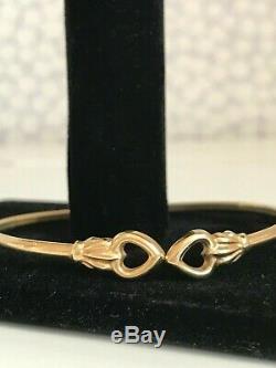 9ct Gold Bangle Cuff Torque Bracelet with 2 Hearts fully hallmarked