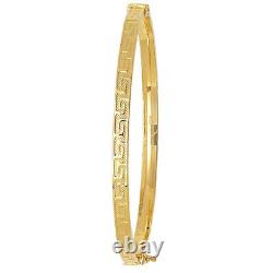 9ct Gold Bangle Greek Key Patterned Gift Boxed 4mm Bracelet Hinged Hallmarked