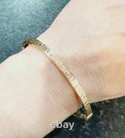 9ct Gold Bangle Greek Key Patterned Gift Boxed 4mm Bracelet Hinged Hallmarked