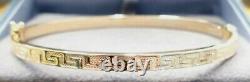 9ct Gold Bangle Greek Key Patterned Gift Boxed 4mm Bracelet Hinged Hallmarked