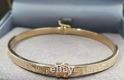 9ct Gold Bangle Greek Key Patterned Gift Boxed 4mm Bracelet Hinged Hallmarked