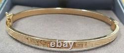 9ct Gold Bangle Greek Key Patterned Gift Boxed 4mm Bracelet Hinged Hallmarked