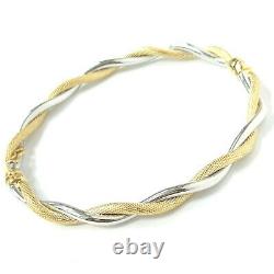 9ct Gold Bangle Ladies Twist Hinged YELLOW AND WHITE GOLD 4.8g 4.8mm Wide