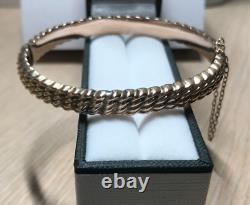 9ct Gold Bangle with safety chain unique design fully hallmarked vintage