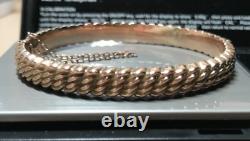 9ct Gold Bangle with safety chain unique design fully hallmarked vintage