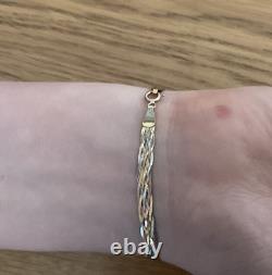 9ct Gold Bracelet White, Rose And Yellow Gold 7.5ins Hallmarked