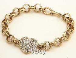 9ct Gold CHUNKY Sparkly Heart BELCHER Bracelet 19.5g Handmade UK