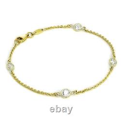 9ct Gold & CZ Crystal Fine Belcher Chain 7 Inch Bracelet Inches