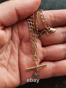 9ct Gold Chain Bracelet With Heart Diamond Charm 19cm long 375