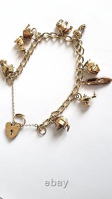 9ct Gold Charm Bracelet 9 charms