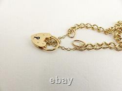 9ct Gold Charm Bracelet Curb with Padlock Clasp Hallmarked 7.2grams 7.75'' Boxed