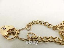 9ct Gold Charm Bracelet Curb with Padlock Clasp Hallmarked 7.2grams 7.75'' Boxed