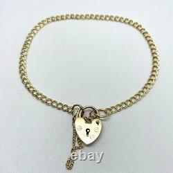 9ct Gold Charm Bracelet Padlock Double Curb 9ct Hallmarked 7.5 / 19cm 3.5mm