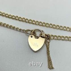9ct Gold Charm Bracelet Padlock Double Curb 9ct Hallmarked 7.5 / 19cm 3.5mm