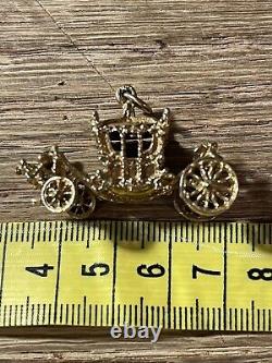 9ct Gold Charm Bracelet Pendant Princess Carriage Extra Large Antique 50s