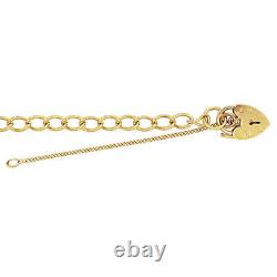 9ct Gold Charm Bracelet Solid Yellow Flat D/c Curb Link Heart Padlock Gift Box