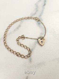 9ct Gold Charm Bracelet with Heart Padlock, 7inch, 3g