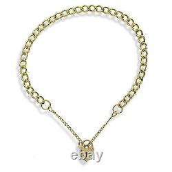 9ct Gold Charm Bracelets Diamond Cut Round Curb Link Heart Locket Padlock Boxed