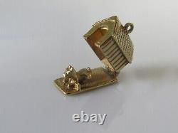9ct Gold Charm Vintage 9ct Yellow Gold Dog In Kennel Opening Charm