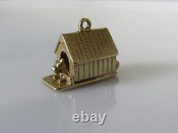 9ct Gold Charm Vintage 9ct Yellow Gold Dog In Kennel Opening Charm