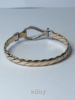 9ct Gold Child's Bangle With Torque Diamond Clasp Solid