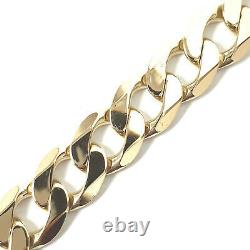 9ct Gold Curb Bracelet Men's Solid Yellow 11.5mm Wide 34.6g 8.5 Inches