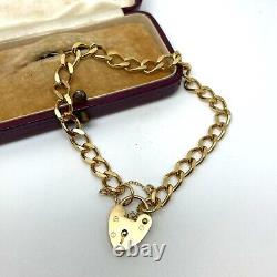 9ct Gold Curb Charm Bracelet Heart Padlock 9ct Yellow Gold Hallmarked 18cm 10.9g