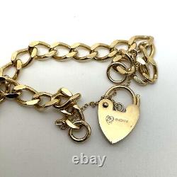 9ct Gold Curb Charm Bracelet Heart Padlock 9ct Yellow Gold Hallmarked 18cm 10.9g