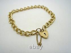 9ct Gold Curb Charm Bracelet Heart Padlock Clasp Yellow Gold Hallmarked 18cm