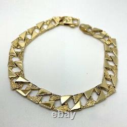 9ct Gold Curb Link Bracelet 20cm 8mm 9ct Yellow Gold Hallmarked Bark Detail