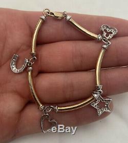 9ct Gold Designer Catwalk Diamond 4 Charm Bracelet 9K 375