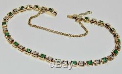 9ct Gold Emerald & Diamond Ladies Bracelet Solid 9K Gold