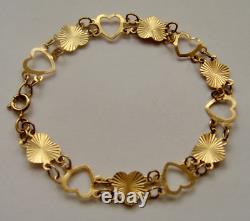 9ct Gold Fancy Love Heart Bracelet 7 Inch 18cm Length Hallmarked