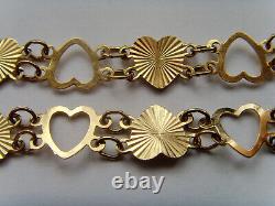 9ct Gold Fancy Love Heart Bracelet 7 Inch 18cm Length Hallmarked