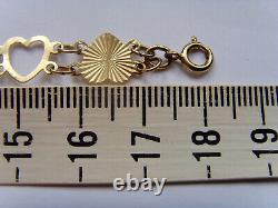 9ct Gold Fancy Love Heart Bracelet 7 Inch 18cm Length Hallmarked