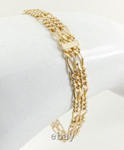 9ct Gold Figaro Bracelet Double Hallmarked 7 1/4'' 6.5 grams with gift box