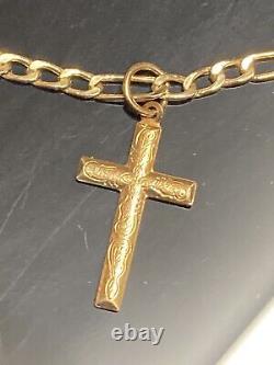 9ct Gold Figaro Cross Bracelet Ladies Solid Link Hallmarked 7.5'' Gift Box