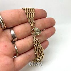 9ct Gold Gate Charm Bracelet Heart Padlock 9ct Yellow Gold Hallmarked 18cm 6.4g
