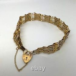 9ct Gold Gate Charm Bracelet Heart Padlock 9ct Yellow Gold Hallmarked 18cm 6.4g