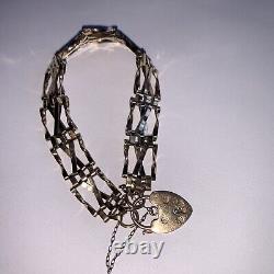 9ct Gold Gate Link Bracelet With Padlock And Safety Chain Fully Hallmarked