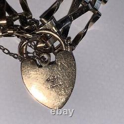 9ct Gold Gate Link Bracelet With Padlock And Safety Chain Fully Hallmarked