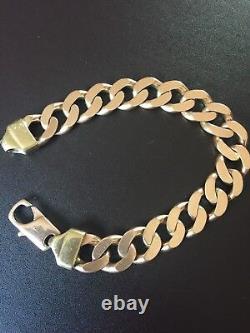 9ct Gold Gents Curb Bracelet, Hallmarked 375, New Clasp, Heavy Curb. 24.5cm-87g