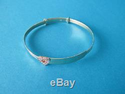 9ct Gold Girls Baby Expanding Bangle Nameplate & White Heart Boxed