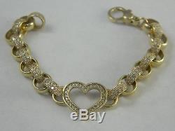 9ct Gold Girls, Kids Fully Iced Heart Belcher Bracelet 5.5 10.9g Brand New