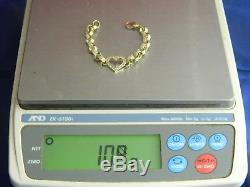 9ct Gold Girls, Kids Fully Iced Heart Belcher Bracelet 5.5 10.9g Brand New