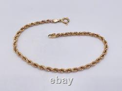 9ct Gold Hallmarked 7 1/2 Rope Bracelet. Goldmine Jewellers