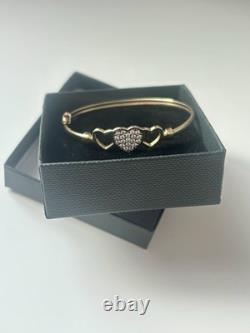 9ct Gold Hallmarked Heart Baby/Child Bangle Bracelet, New With Box