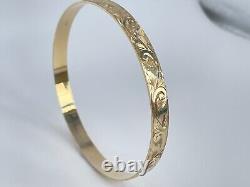 9ct Gold Hallmarked Ladies Engraved Slave Bangle Bracelet. Goldmine Jewellers